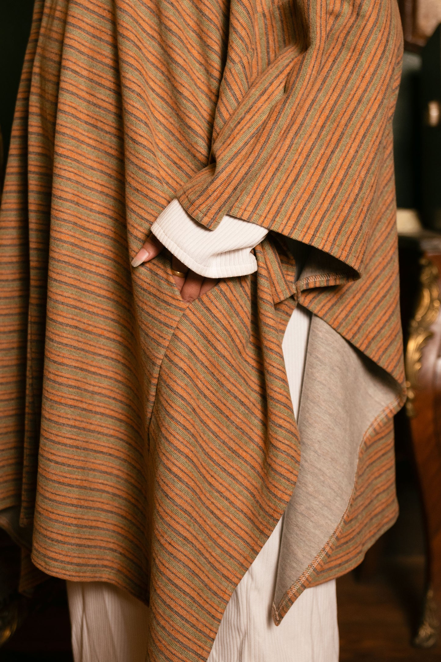 Cozy Charm Striped Poncho