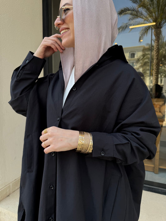 Oversized Poplin Shirt-Black