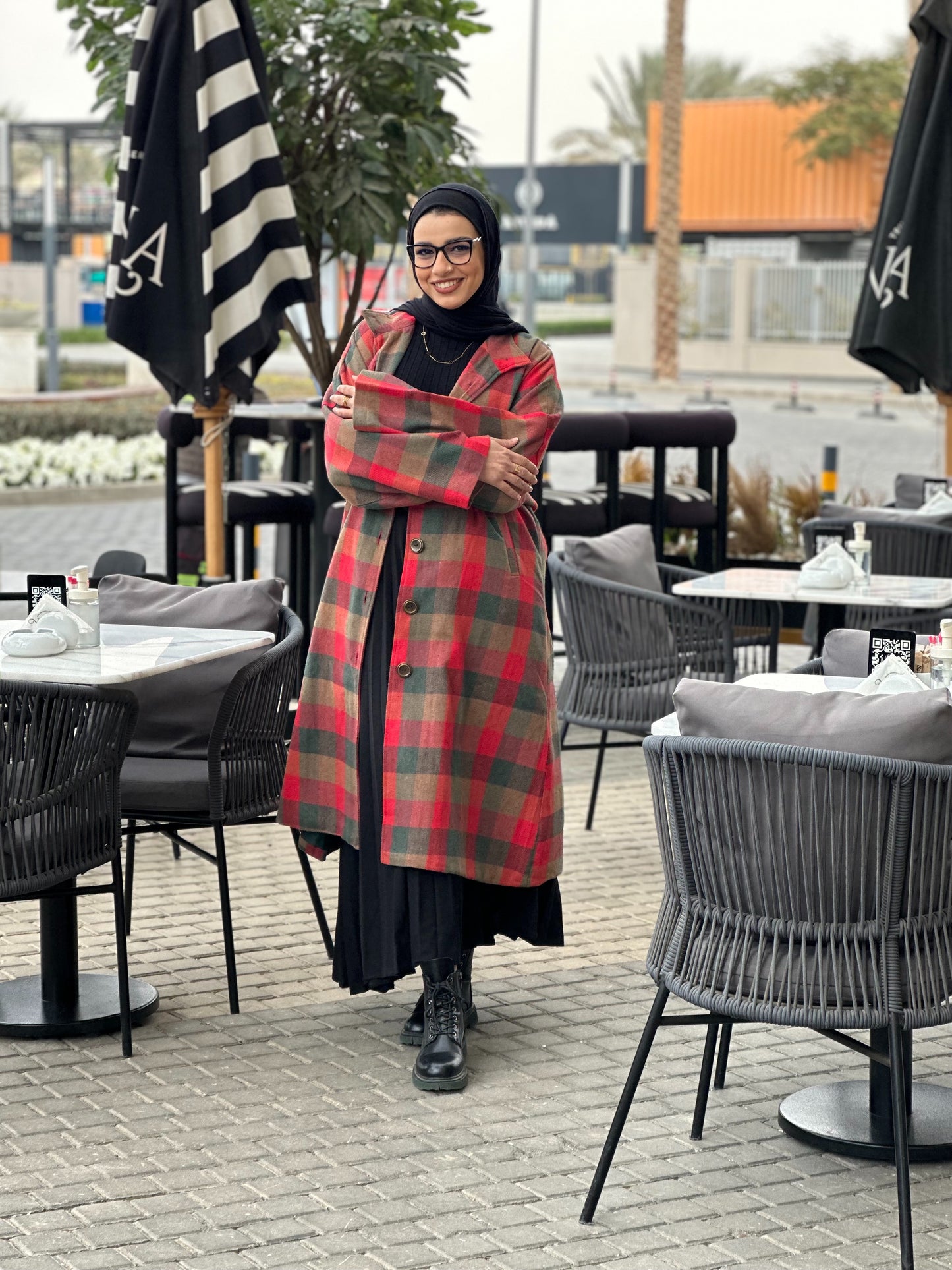 Vintage Vibes Checkered Coat- Red