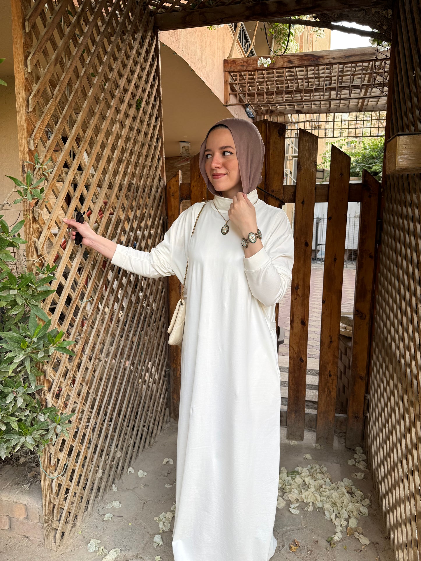 Basic High Neck Long Dress-Off White
