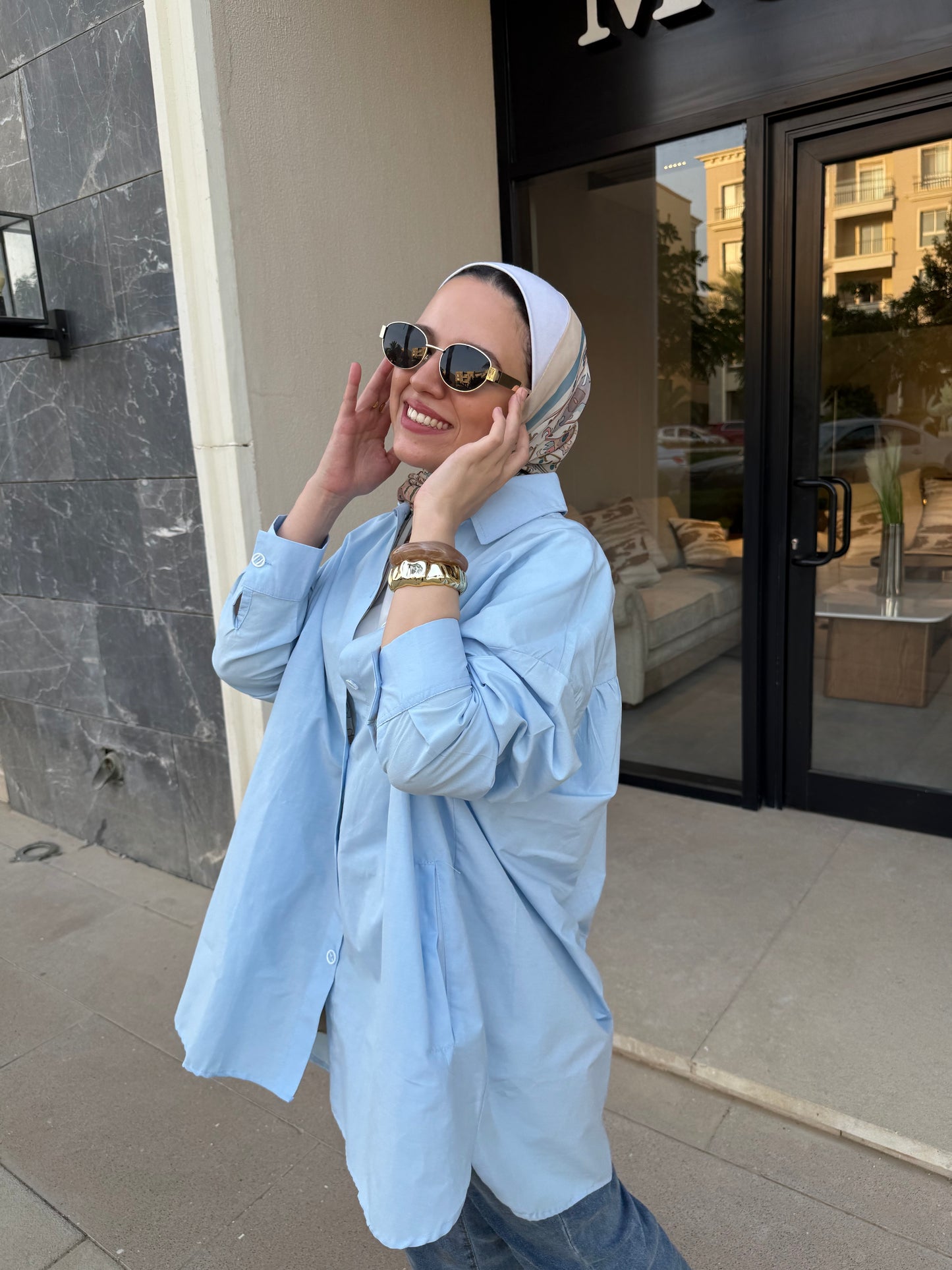 Oversized Poplin Shirt-Baby Blue