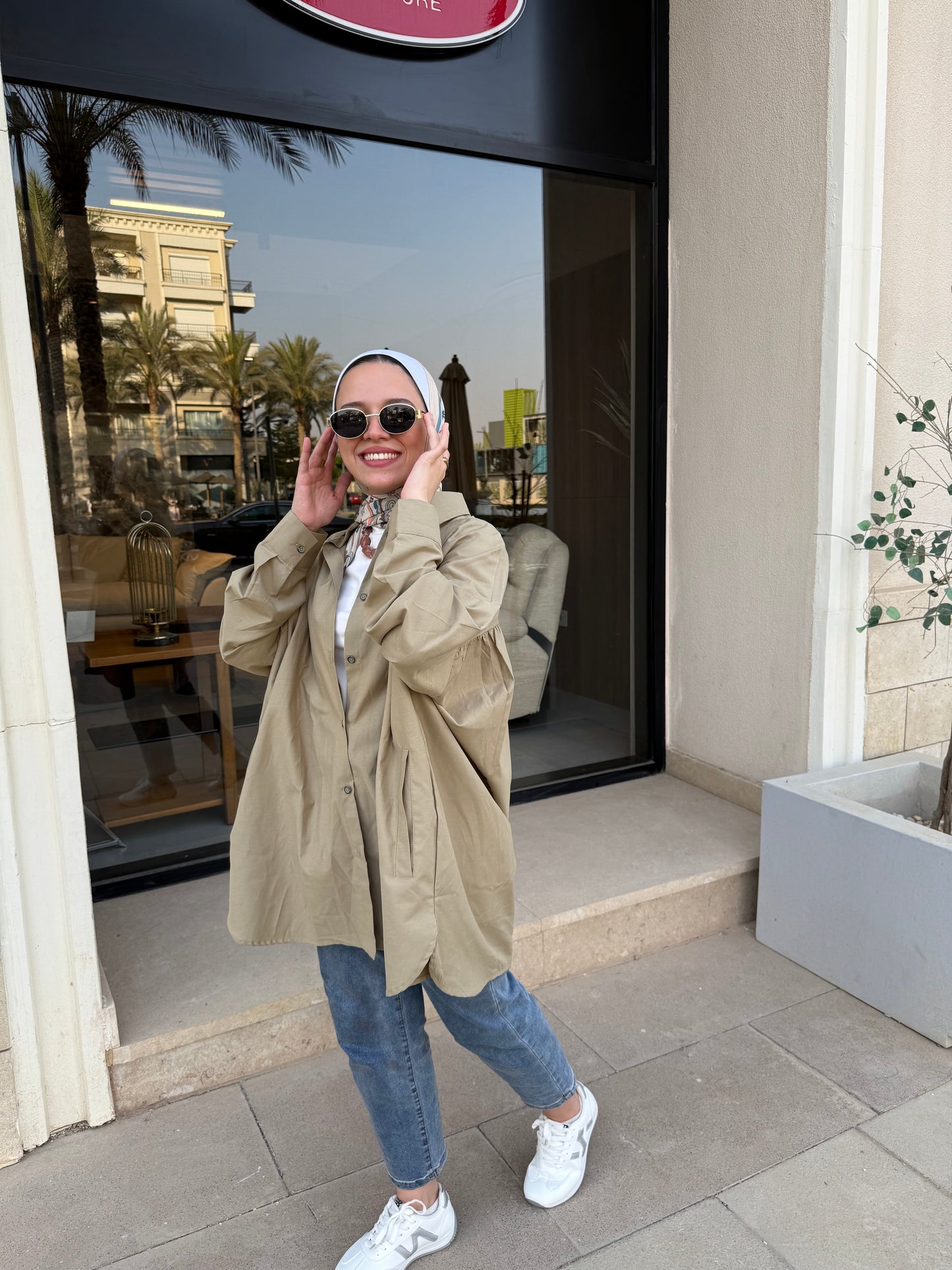 Oversized Poplin Shirt Khaki Green