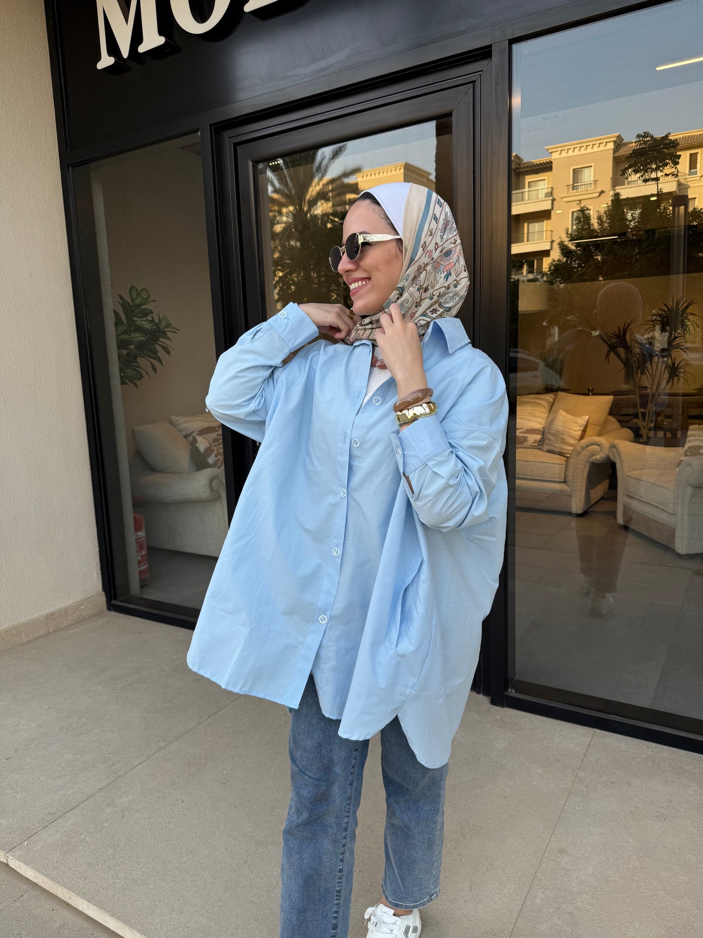 Oversized Poplin Shirt-Baby Blue