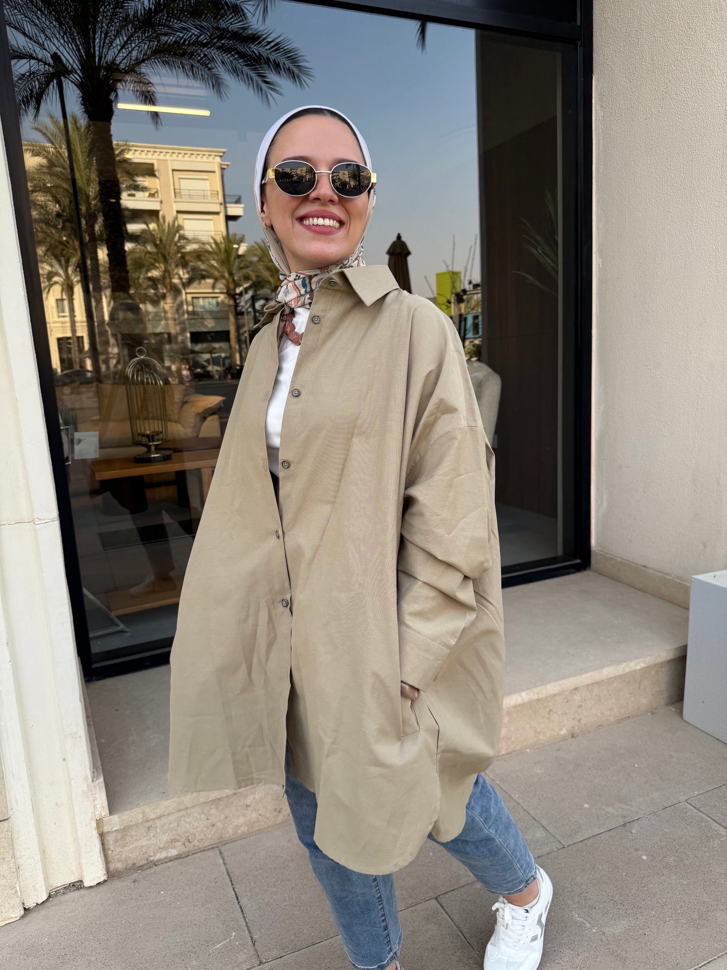 Oversized Poplin Shirt Khaki Green