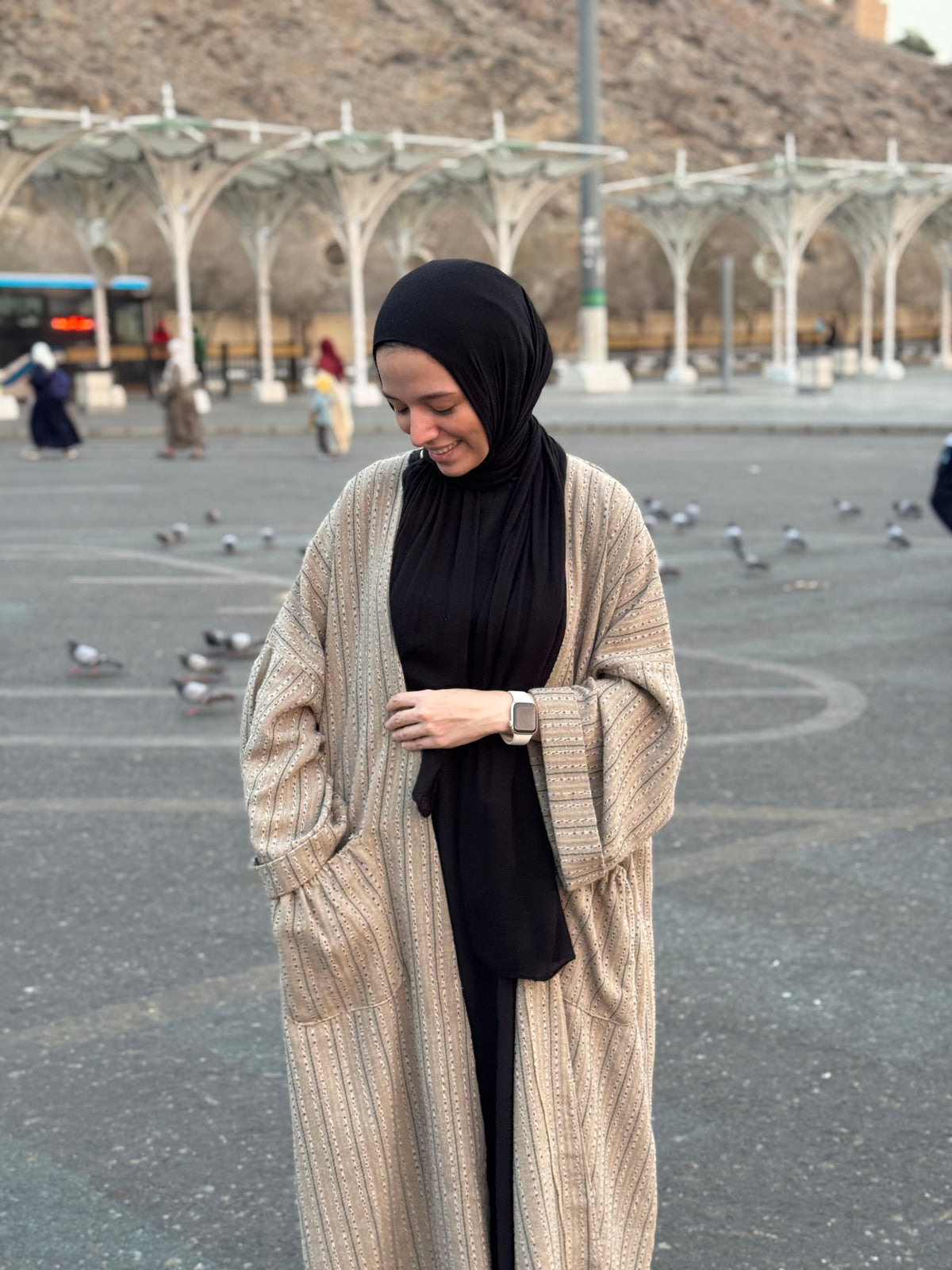 Olive Green Striped Cardigan