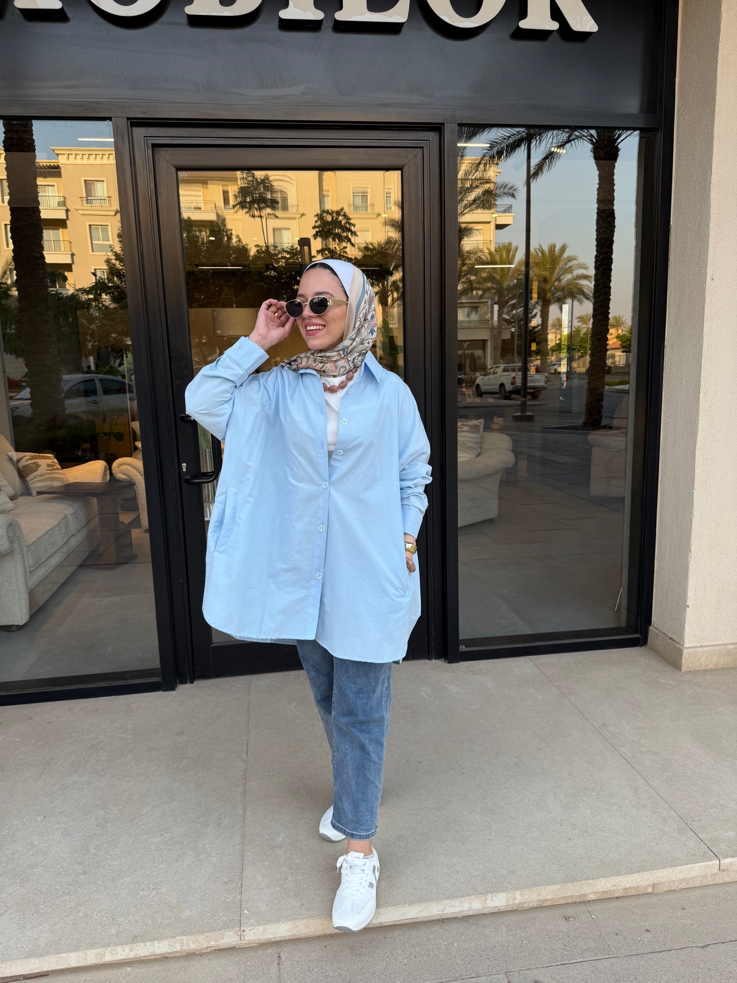 Oversized Poplin Shirt-Baby Blue