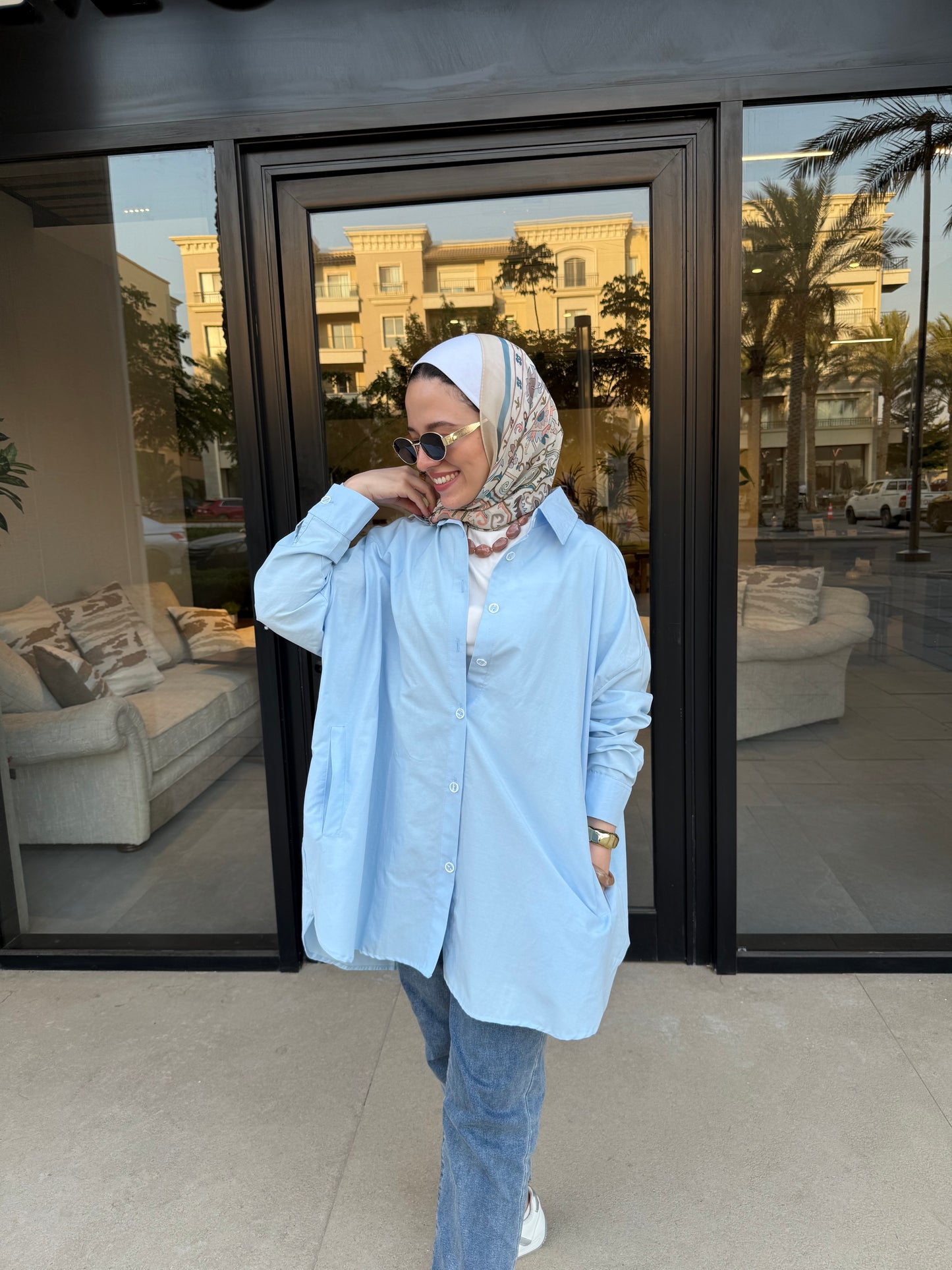Oversized Poplin Shirt-Baby Blue