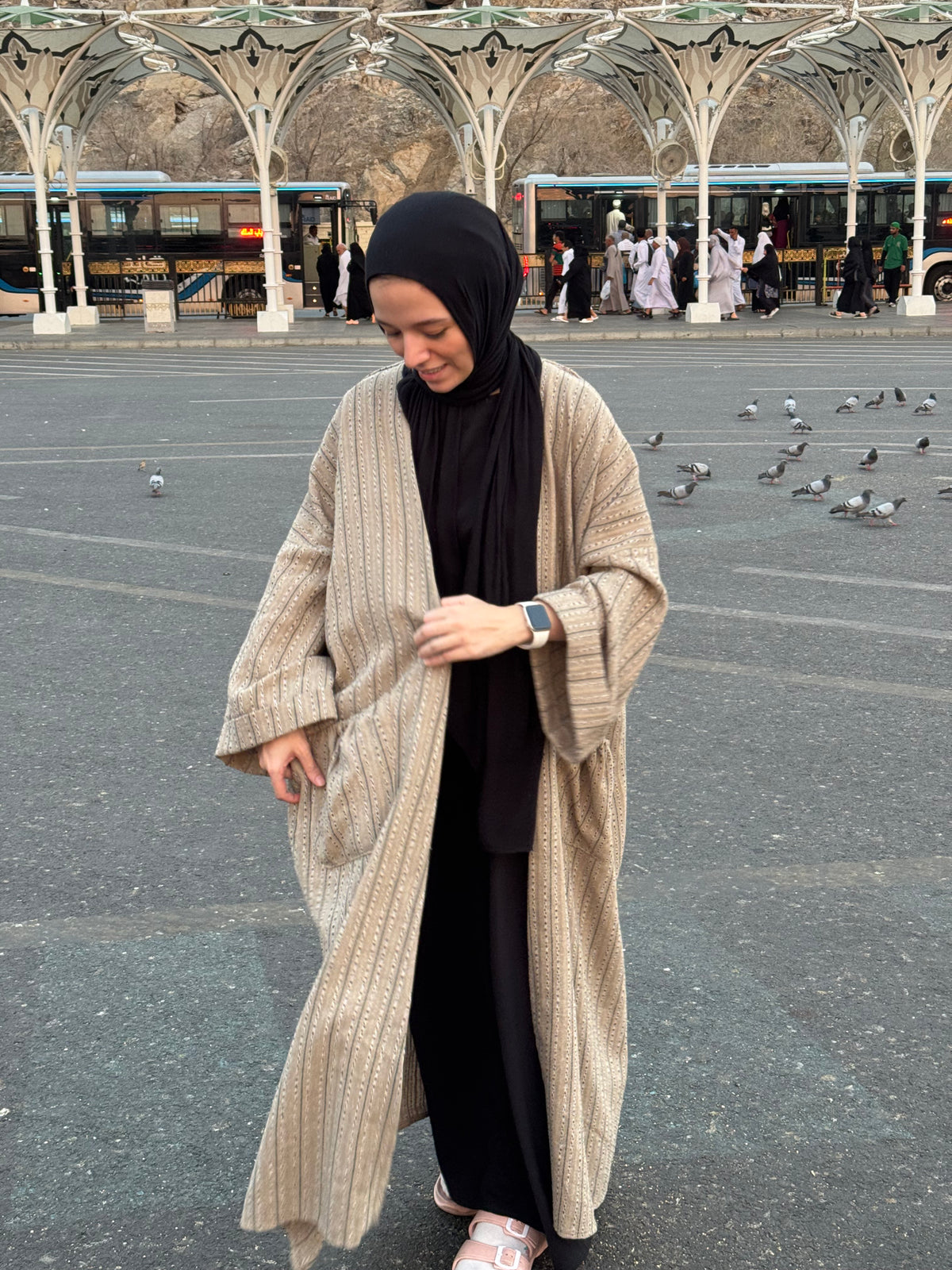 Olive Green Striped Cardigan