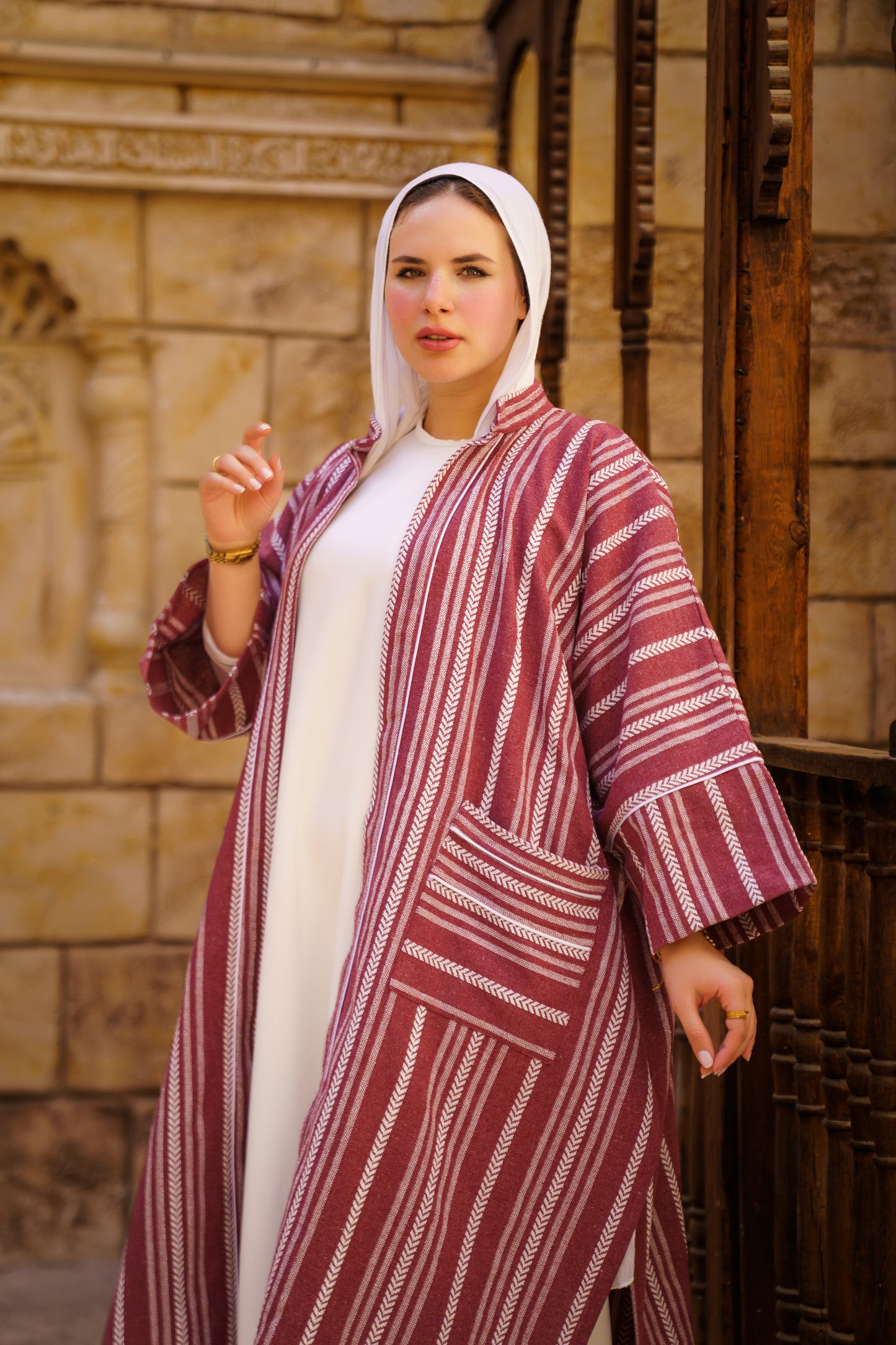Desert Striped Kaftan-Burgandy