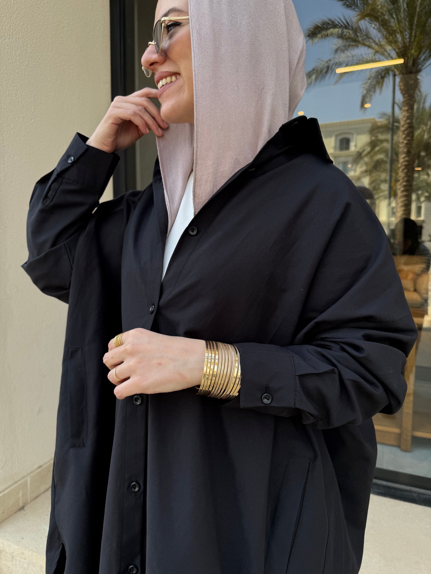 Oversized Poplin Shirt-Black