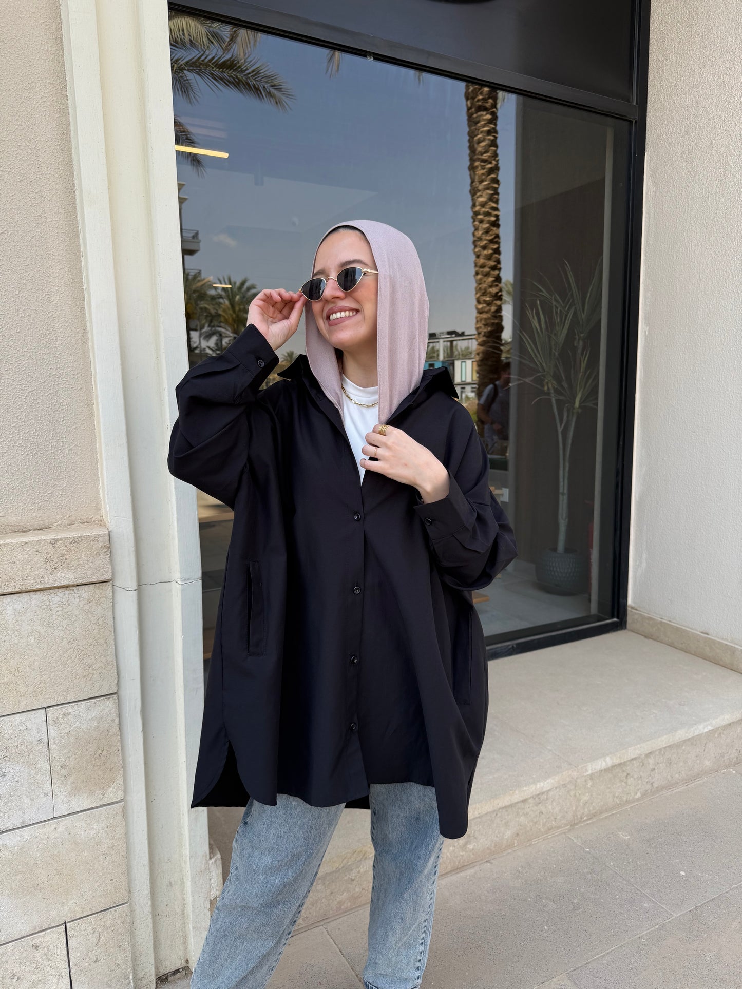 Oversized Poplin Shirt-Black