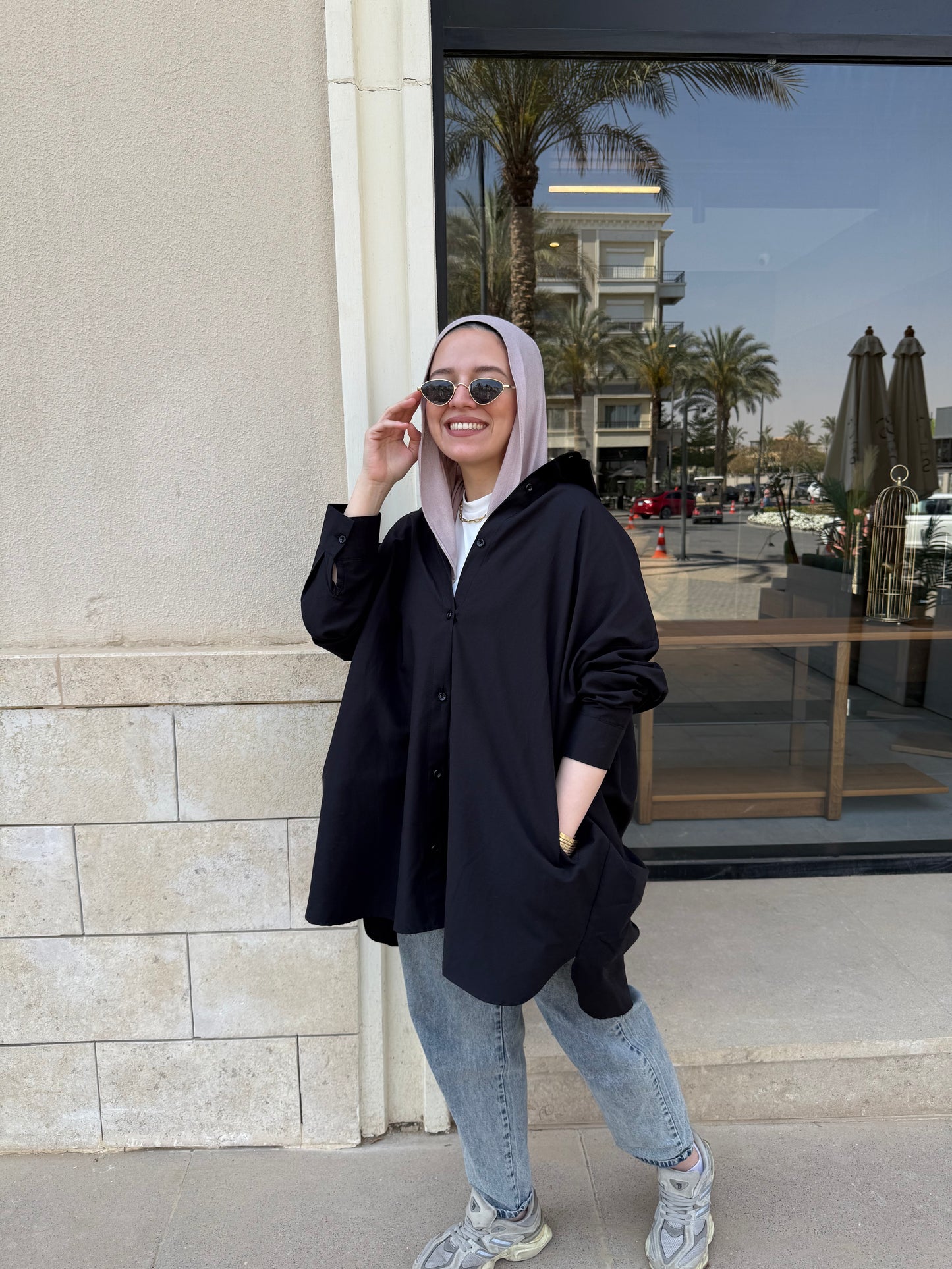 Oversized Poplin Shirt-Black
