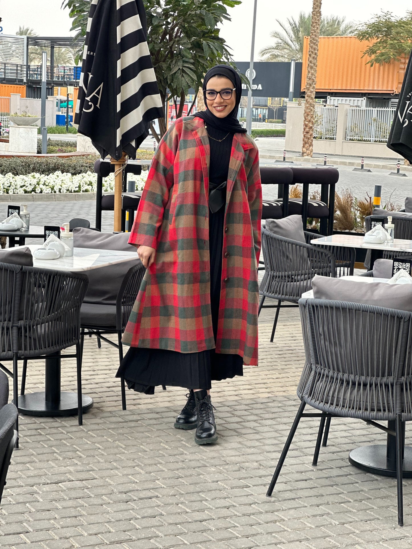 Vintage Vibes Checkered Coat- Red