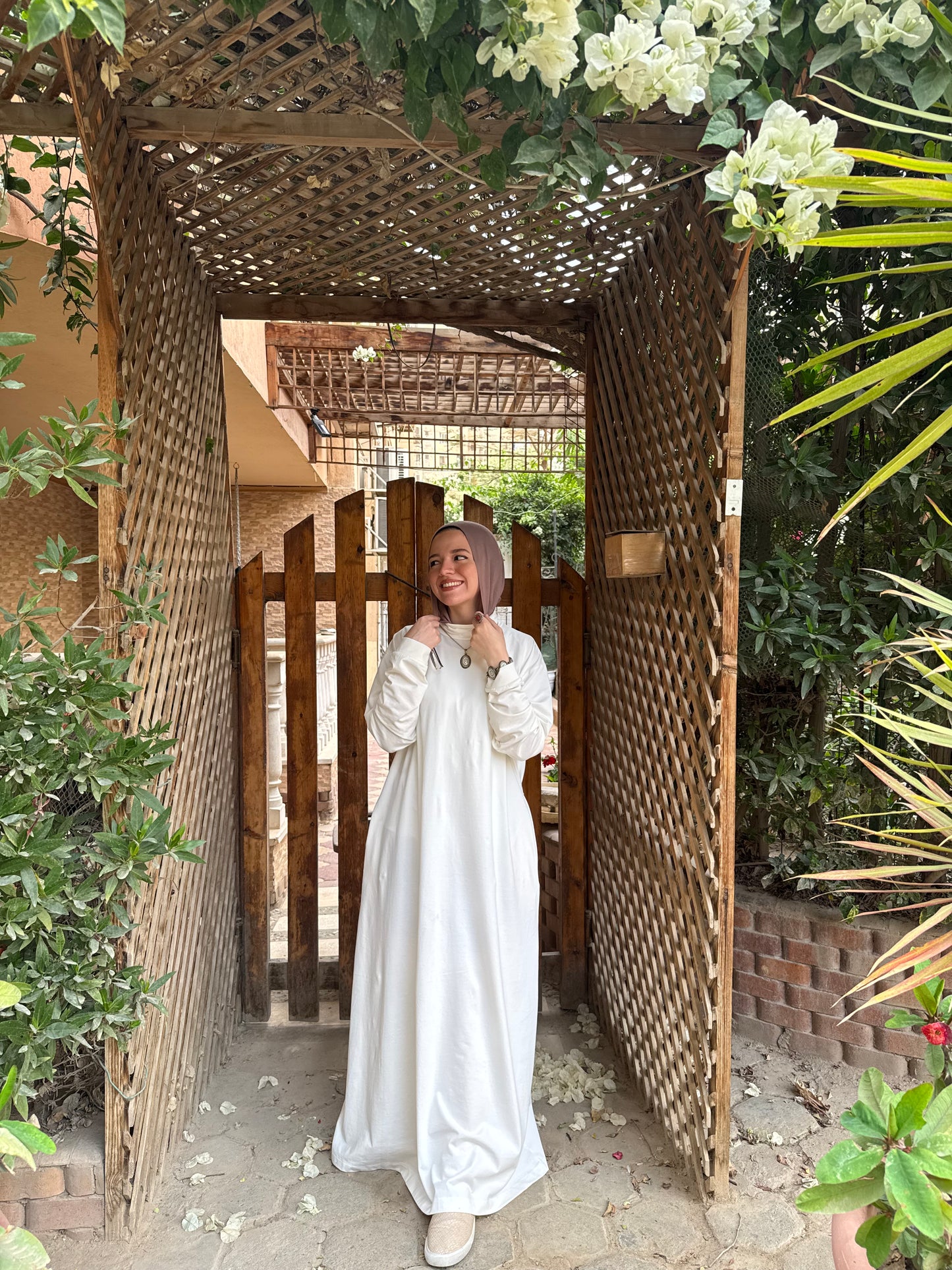 Basic High Neck Long Dress-Off White