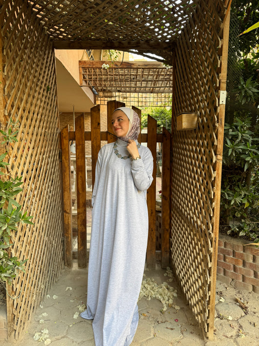 Basic High Neck Long Dress-Gray