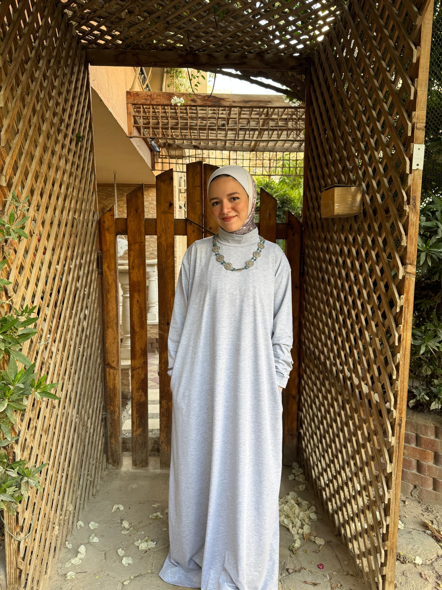 Basic High Neck Long Dress-Gray