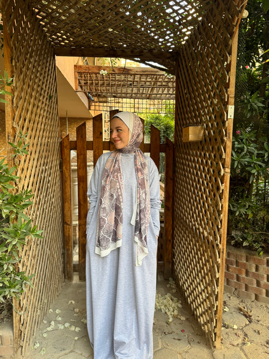Basic High Neck Long Dress-Gray