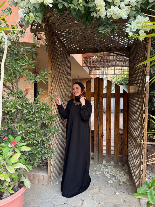 Basic High Neck Long Dress-Black