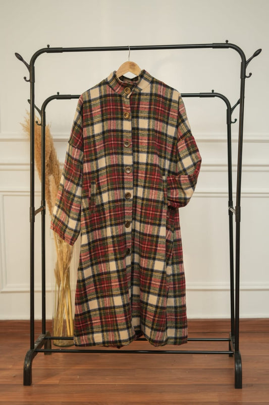 Vintage Vibes Checkered Coat- Burgandy