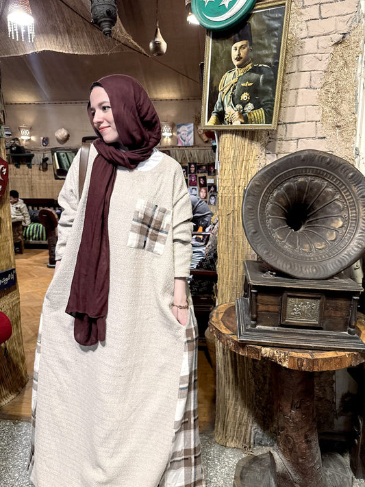 Beige Plaid Elegance Dress