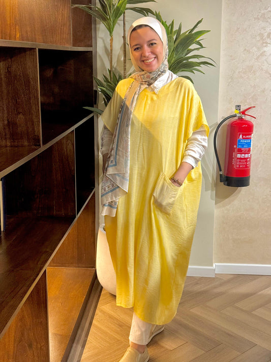 Linen Striped Dress - Yellow