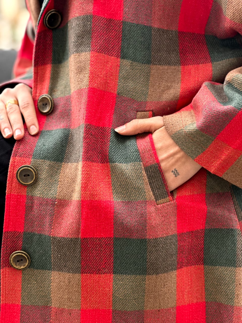 Vintage Vibes Checkered Coat- Red